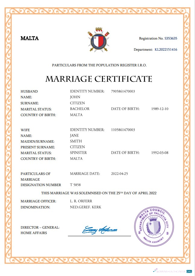 Download Malta marriage certificate Word and PDF template Photoshop template